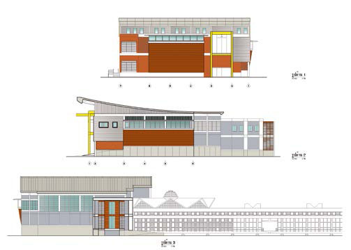 Elevation drawings of Bangsaen Aquarium expansion building